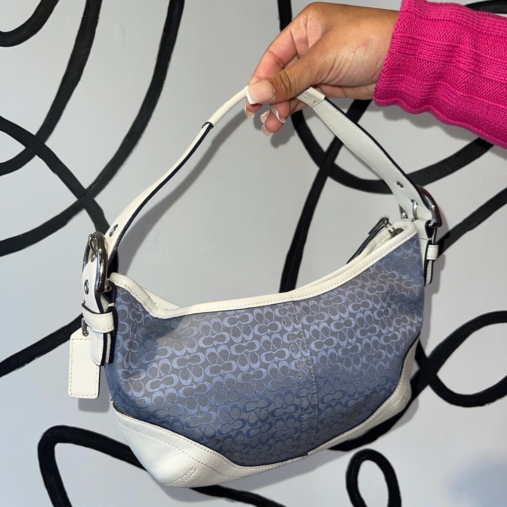Coach blue and white hobo bag